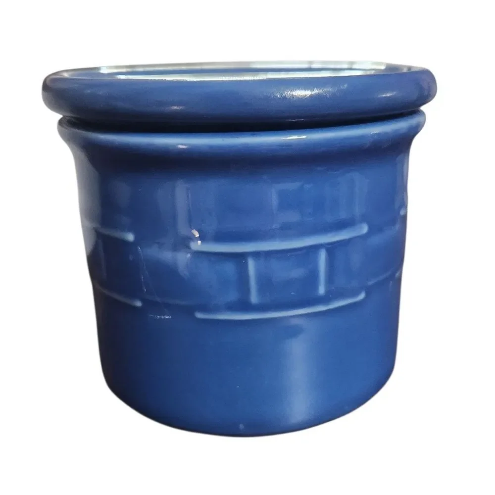 Longaberger Pottery Ceramic Canister with Lid Blue Weave Pattern 4 Inch USA